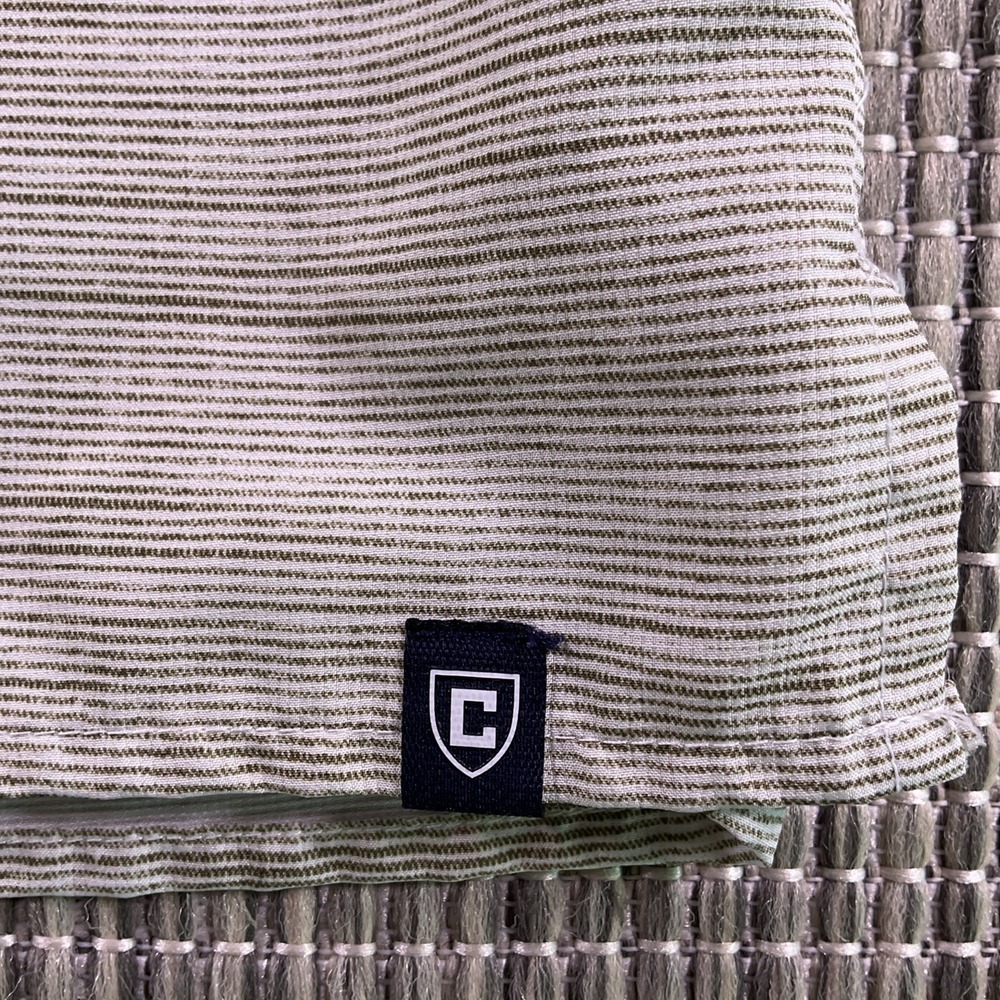 Chaps Mens Large Short Sleeve Button Down Shirt Heather Gray Green Striped Mesh - Picture 3 of 13